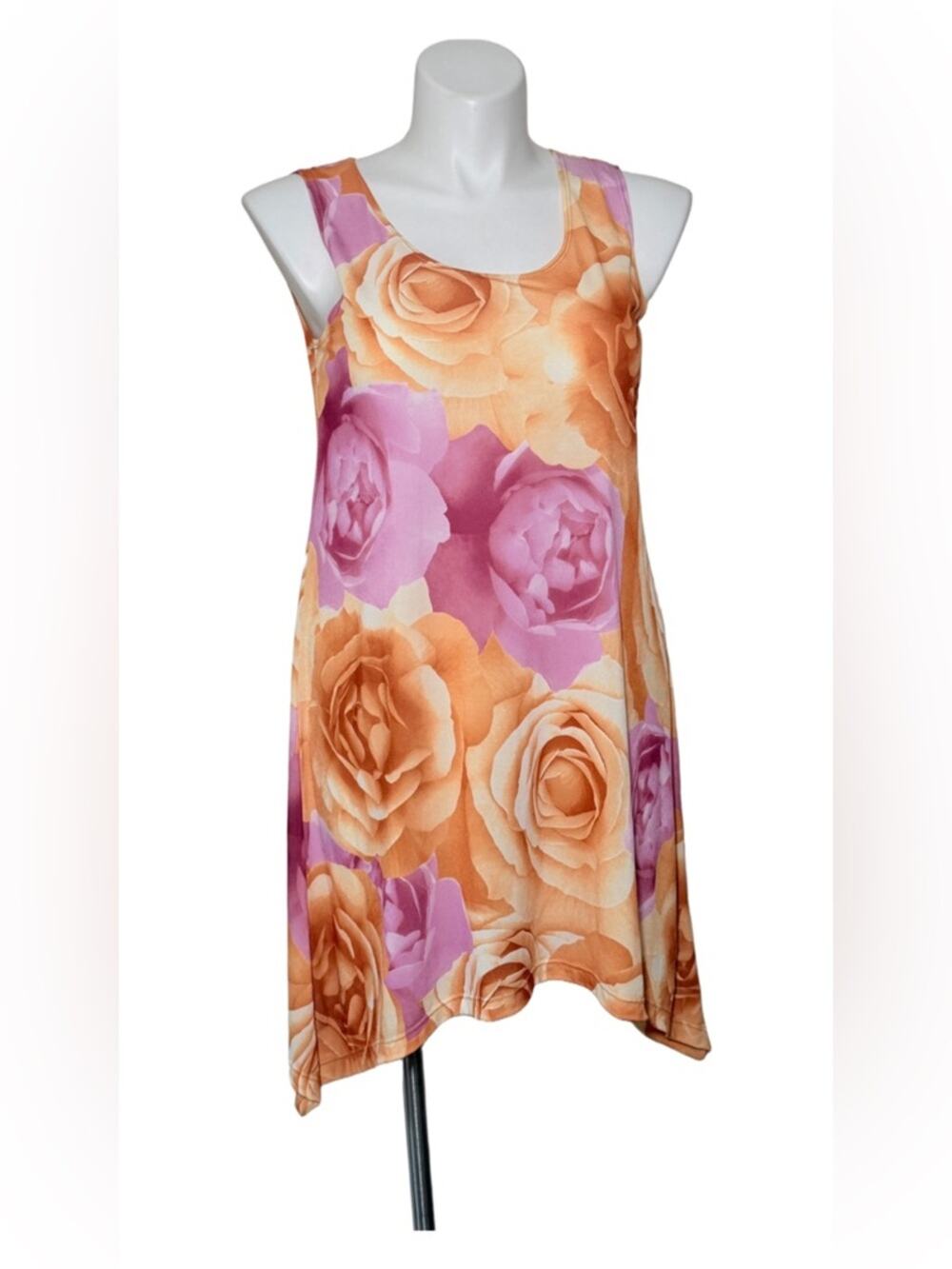 Floral Sleeveless Tunic Dress Top Large Bold Bright made in USA